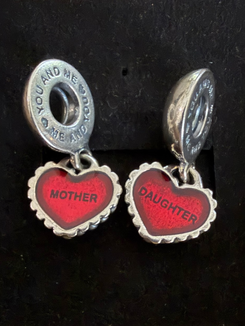 Pandora Mother and Daughter Charms Red Heart Dangle Sterling Silver